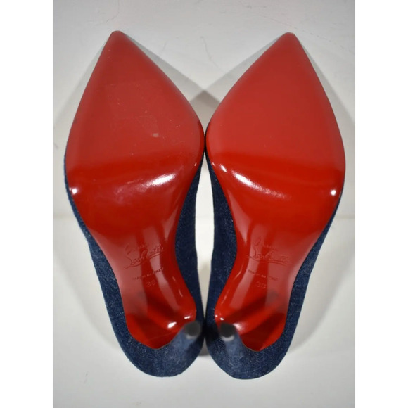 Christian Louboutin So Kate 120 Blue Denim Saba Gold Stiletto Heel Pump 38 - Picture 12 of 12